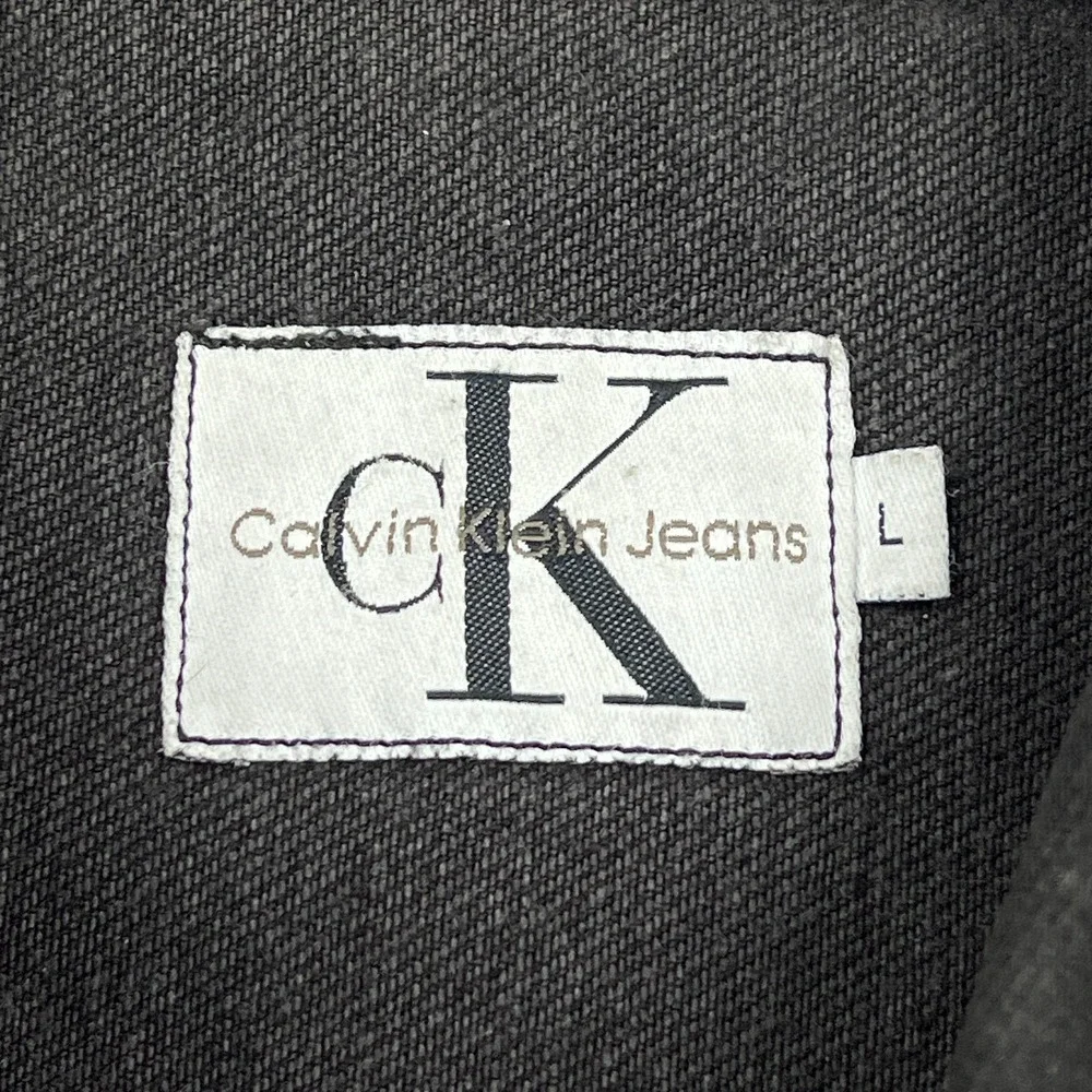 VTG Calvin‎ Klein Jean Jacket Men's Large Black Denim Trucker Hand Pockets USA